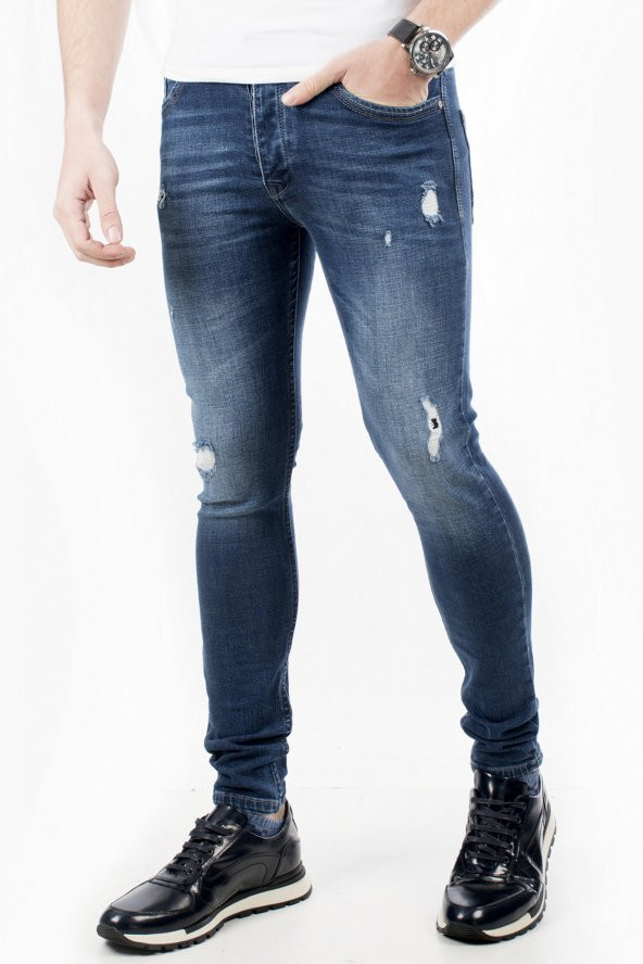 DeepSEA Mavi Zımpara Boyama Skinny Model Kot Pantolon 1900356