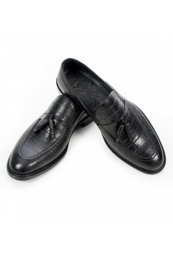 DeepSEA Siyah Yeni Sezon Desenli Püsküllü Deri Erkek Ayakkabı 1909897