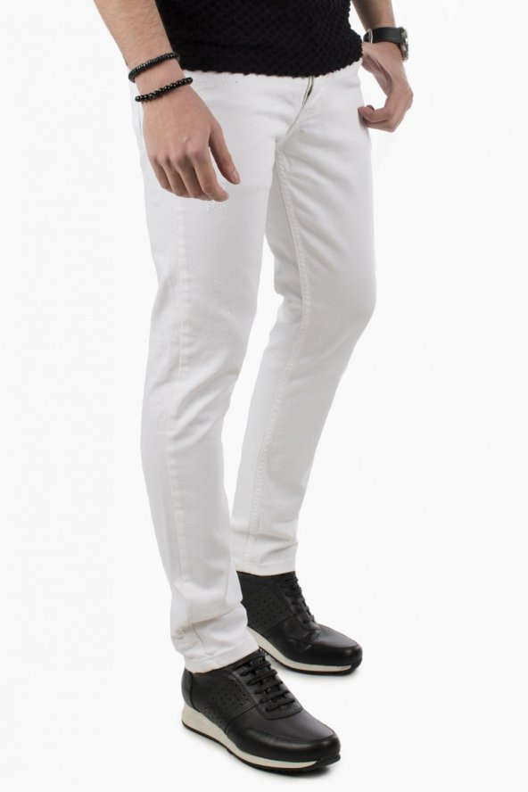 DeepSEA Beyaz Enzirme Boyama Lazer Kesim Boru Paça Erkek Kot Pantolon 1901895