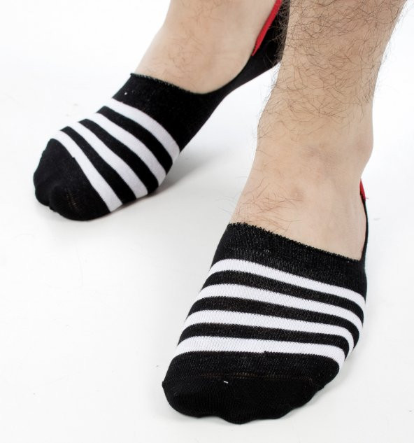 DeepSEA Siyah-Beyaz Çizgili Erkek Babet Çorap 1906761