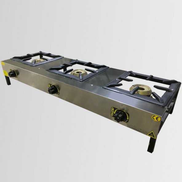 GÜLCAN Üçlü Lokanta Ocağı Kısa Ayak Gazmer Onaylı-Ce Belgeli-Sönme Emniyet Ventilli-LPG&DOĞALGAZ Seçenekli(CE)