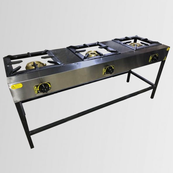 GÜLCAN Üçlü Lokanta Ocağı Yüksek Ayak Gazmer Onaylı - Ce Belgeli - Sönme Emniyet Ventilli -  LPG&DOĞALGAZ Seçenekli(CE)