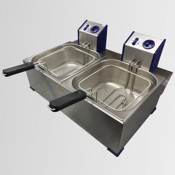 TUĞRA Elektrikli 2x2500 WATT T-9042 8+8 Litre 2/3 + 2/3 Çift Gastronom Küvetli Fritöz