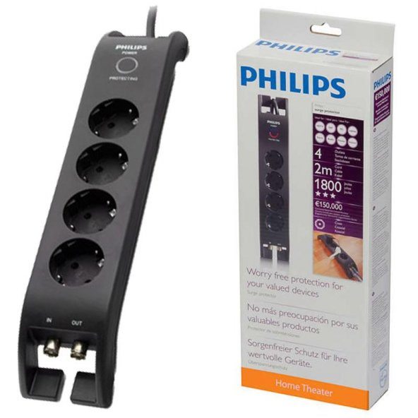 Philips SPN5044B/10 2 Metre 1800J 4lü Akım Korumalı Siyah Priz - 2