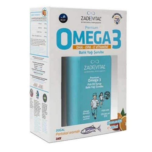 Zade Vital Premium Omega 3 Portakal Aromalı Balık Yağı Şurubu 200 ml