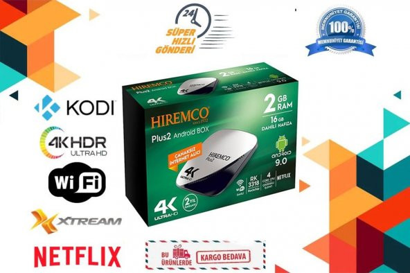 Hiremco Plus 2 Dahili Wifi-Netflix 16GB Hafıza 4K 9.0 Android Box