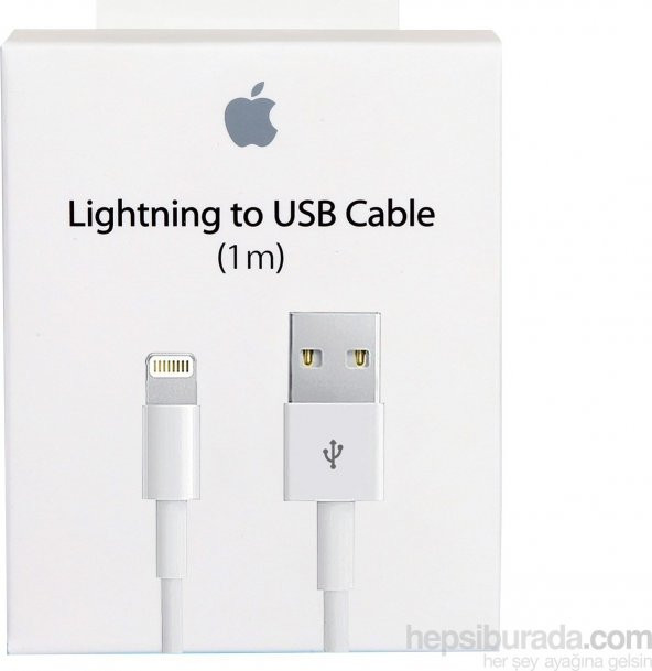 Apple Lightning Şarj ve Data Kablosu (1 Metre) iPhone 5-5S-SE-6-6S-7-8-Plus MD818ZM/A (Apple Türkiye