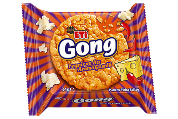 Gong Peynir ve Acı Aroma Çeşnili Mısır ve Pirinç Patlağı 34 Gram 18 Adet