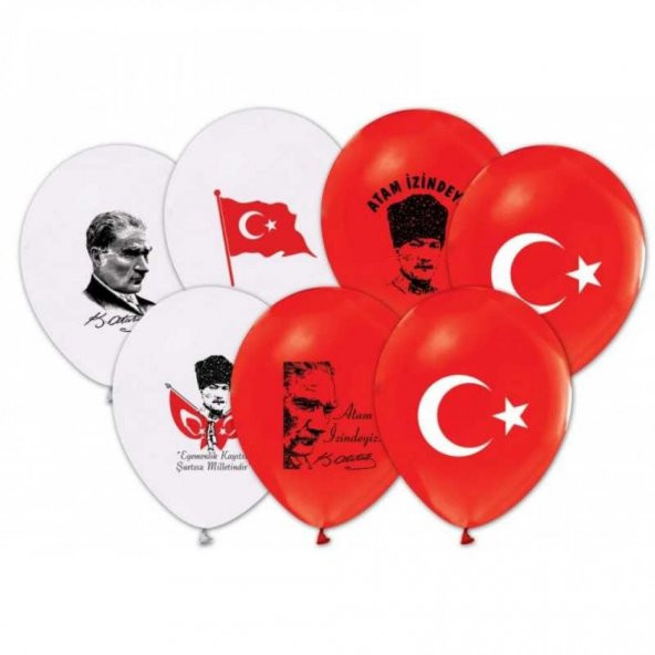 Atatürk ve Türk Bayrağı Baskılı Balon 15 Adet
