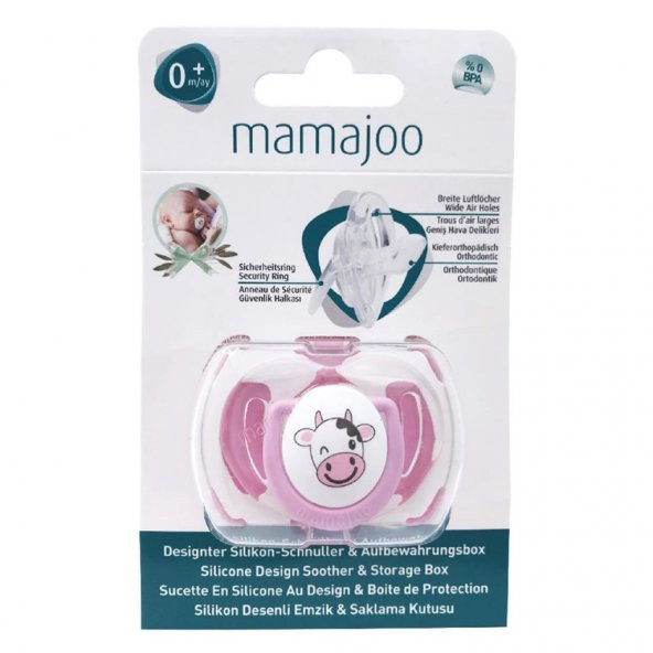 Mamajoo Tekli Desenli Emzik & Renkli Saklama Kutusu 6 ay+/Pembe İnek - 2