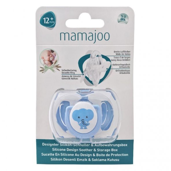 Mamajoo Tekli Desenli Emzik & Renkli Saklama Kutusu 0 ay+/ Mavi Fil - 5
