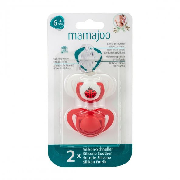 Mamajoo Silikon Ortodontik İkili Emzik Uğur Böceği / 6 ay + - 8