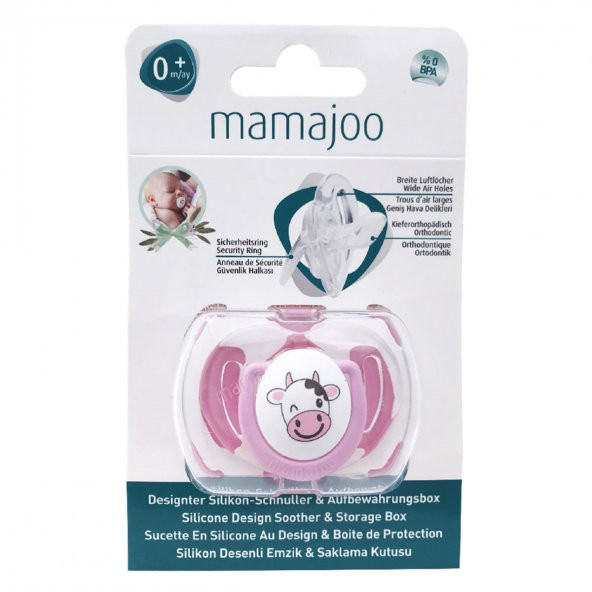 Mamajoo Tekli Desenli Emzik & Renkli Saklama Kutusu 6 ay+/Pembe İnek - 8