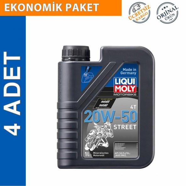 Liqui Moly 20W-50 4T Basic Street 1 Lt Motosiklet Yağı (4 Adet) (1500)