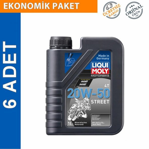 Liqui Moly 20W-50 4T Basic Street 1 Lt Motosiklet Yağı (6 Adet) (1500)