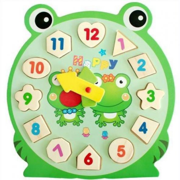 1 Adet Rakamlı Puzzle Bultak Saat Ahşap Oyuncak Kurbağa Ayı ve Salyangoz