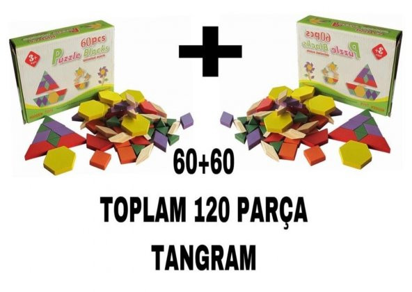120 Parça Ahşap Eğitici Tangram Puzzle Blok İkili Set