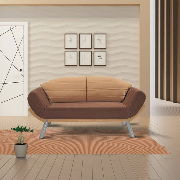 Futon Assos İkili Kanepe (Kahve-Krem)