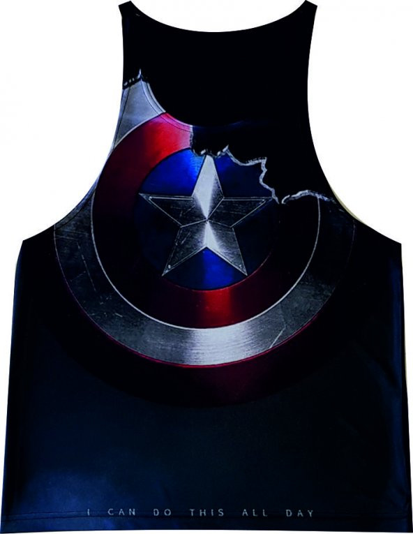 CAPTAN AMERİCA YAZI KALKAN FİTNESS ATLET TANK TOP DİJİTAL BASKI - 2