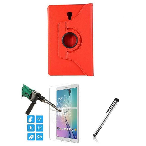 Samsung Galaxy Tab E T560 9.6 inç Kırmızı Tablet Kılıf+Cam+Kalem