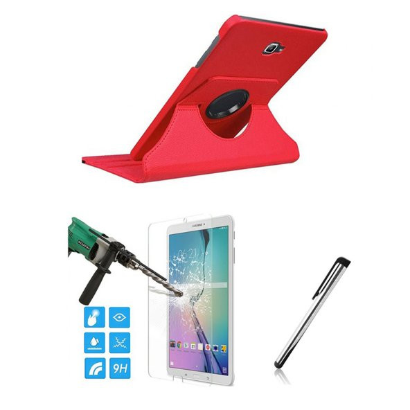 Samsung Galaxy Tab A SM-P580 Kırmızı Kılıf + Cam+ Kalem SET