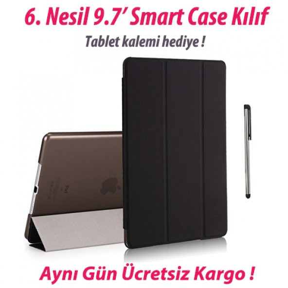 iPad 9.7 6. Nesil Smart Case A1893 A1954 Siyah Tablet Kılıfı