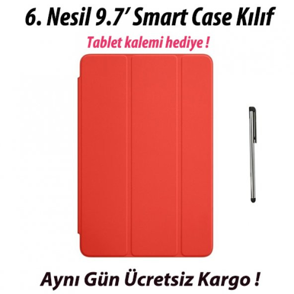 iPad 9.7 6. Nesil Smart Case A1893 A1954 KırmızıTablet Kılıfı