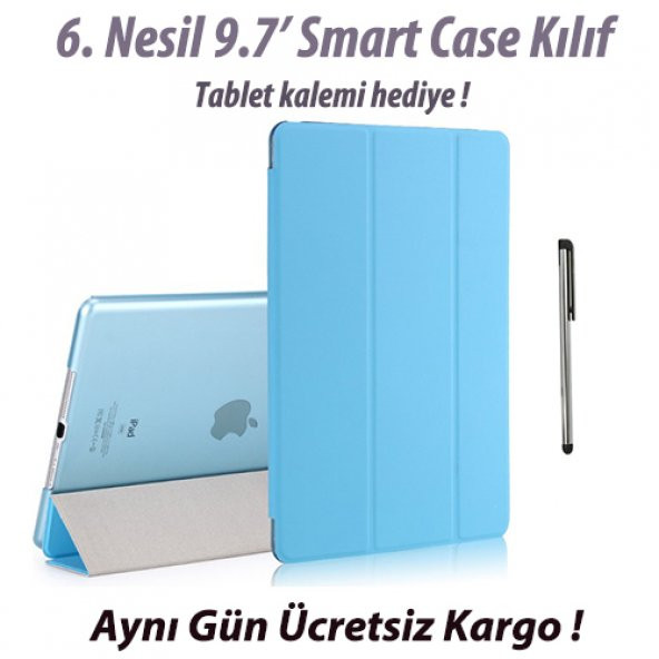 iPad 9.7 6. Nesil Smart Case A1893 A1954 Mavi Tablet Kılıfı