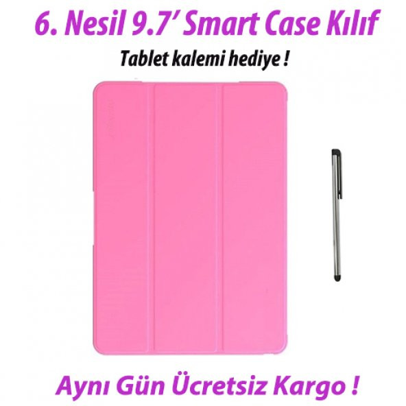 iPad 9.7 6. Nesil Smart Case A1893 A1954 Pembe Tablet Kılıfı