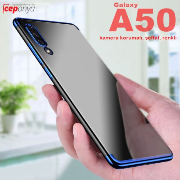 Samsung Galaxy A50 Köşeleri Renkli Şeffaf Kamera Korumalı Kılıf