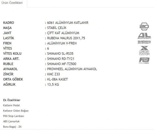Ümit 20 Folding Katlanır Bisiklet 20 Jant V-Fren Aluminyum - 6