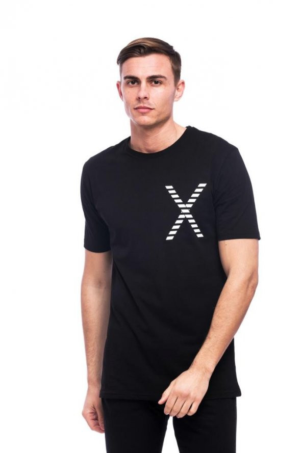 X Desen Detaylı Trend Siyah Erkek Tişört