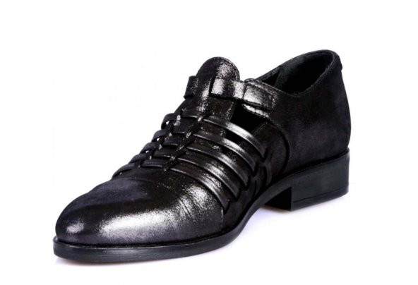 VENÜS 145430K HAKİKİ DERİ PLATİN SİYAH YENİ SEZON AYAKKABI - 2