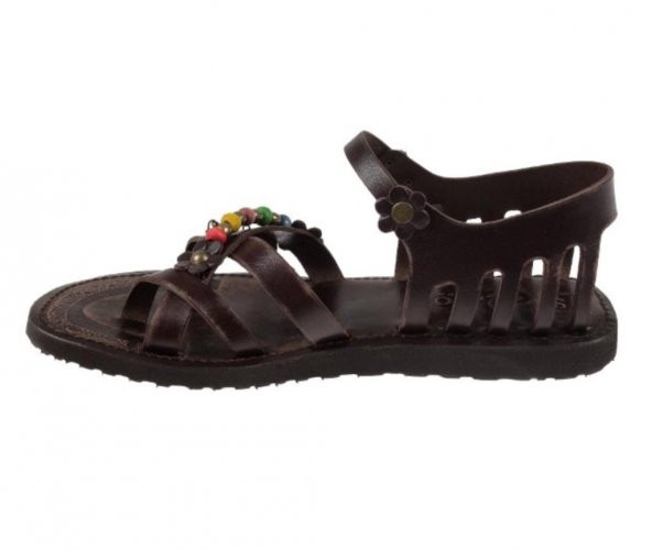 İloz 461309 Kadın Hakiki Deri Kahve Arkası Kapalı Eva Taban Tokalı Rahat Hafif Sandalet - 3