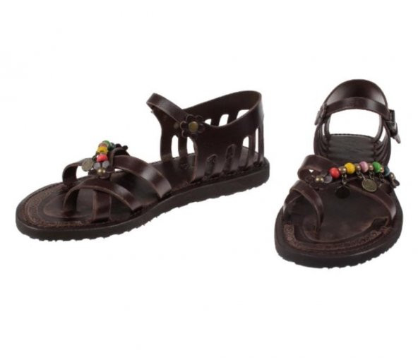 İloz 461309 Kadın Hakiki Deri Kahve Arkası Kapalı Eva Taban Tokalı Rahat Hafif Sandalet - 4