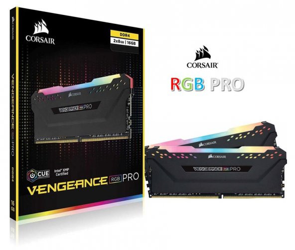 Corsair Vengeance RGB PRO 16GB(2x8GB) 3000Mhz DDR4 CMW16GX4M2C3000C15 Bellek Siyah