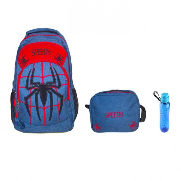 Spiderman Ortopedik Sırt Çantası - 3 Gözlü Okul Çanta + Beslenme Çantası + Suluk-Örümcek Adam Çanta