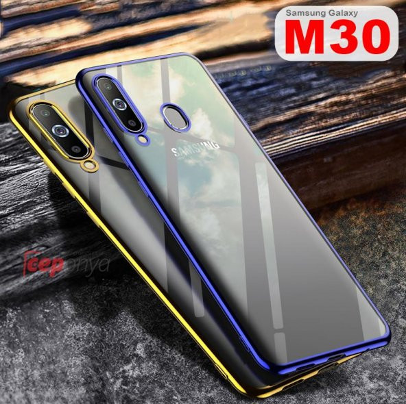 Samsung Galaxy M30 Köşeleri Renkli Şeffaf Kamera Korumalı Kılıf ürün görseli 1