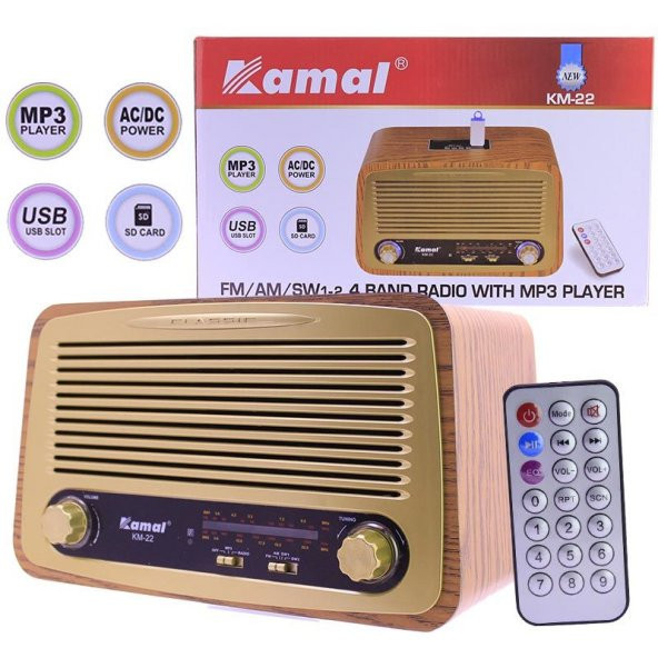 Kamal KM-22 USB-SD-FM-BT Nostaljik Model Radyo