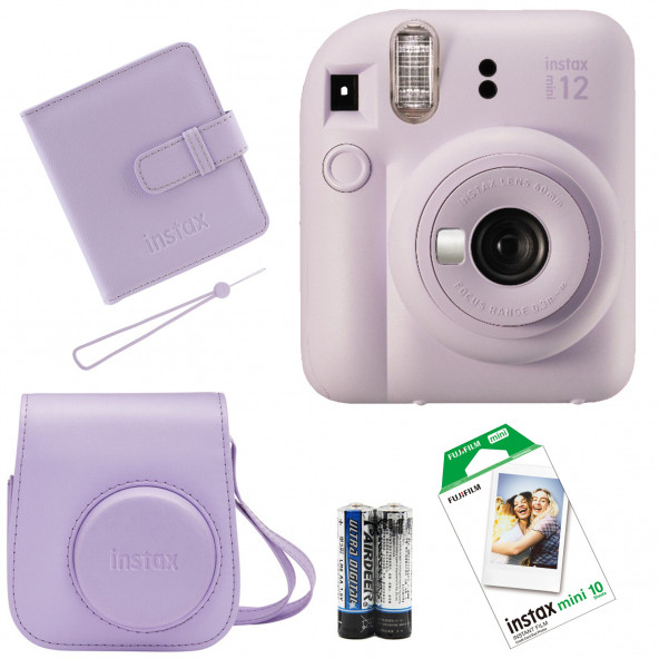 Fujifilm İnstax Mini 12 Fotoğraf MakinesiAskıpilÇanta10'lu filmAlbüm (lila)