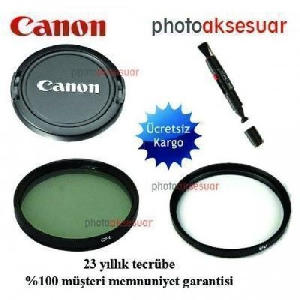 Canon 72mm UV+72 Polarize Filtre+72 Kapak+Lenspen
