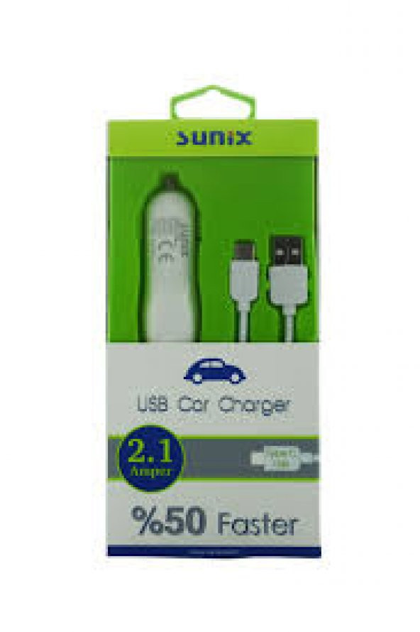 Sunix S-307 Çift USB' li Araç Şarj Aleti ve Micro USB Beyaz Kablo