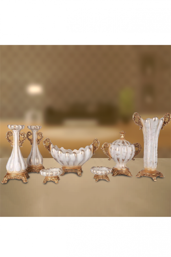 Salon Takımı Kavuklu Konsol Takımı Polyester Beyaz