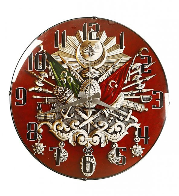 Rikon Osmanlı Arması Dekoratif Bombe Camlı Duvar Saati 35X35 Cm