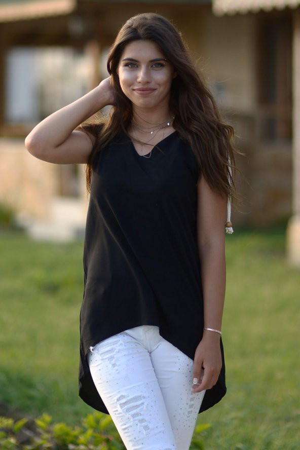 Omzlu İpli Siyah Bluz - 3