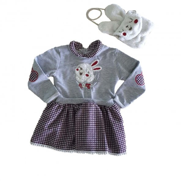 Kız Bebek 6-18 Ay Tavşanlı Çanta Elbise Takımı Kırmızı - C71830