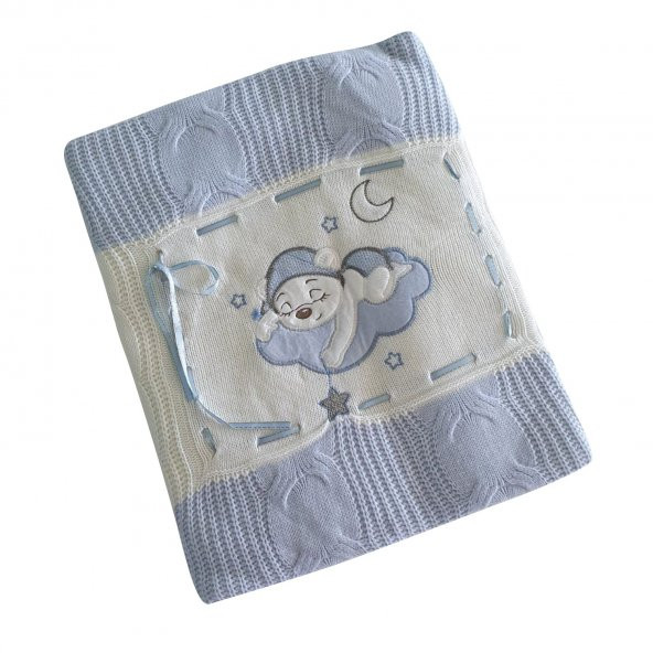 Erkek-Kız Bebek Ayıcıklı Örme Battaniye Mavi - C73378