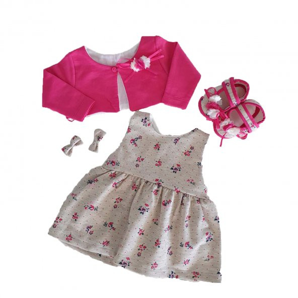 Kız Bebek 6-18 Ay Patikli Elbise Takımı Pembe  - C73481