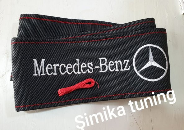 Mercedes Nakışlı Direksiyon kılıf Siyah-Kırmızı Dikişli ip