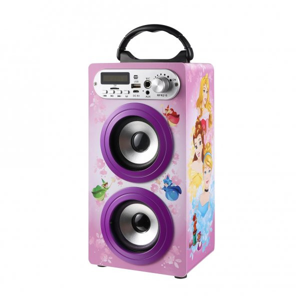 Disney Prensesler Bluetooth Hoparlör Karaoke Seti Lisanslı DY-10505-PR (Mikrofonlu, Işıklı, Kumandalı, Radyolu, USBli, SD Kartlı)